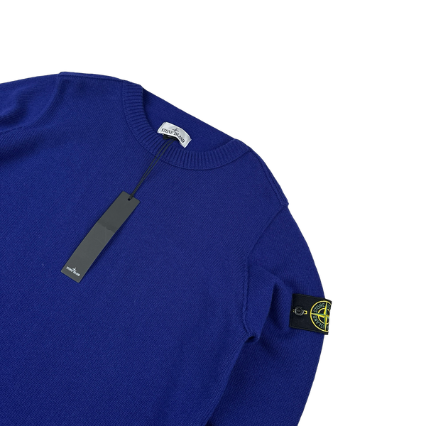 Stone Island 2023 Blue Thick Wool Crewneck Jumper - Large