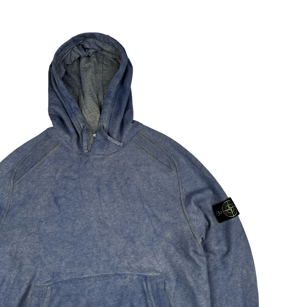 Stone Island 2021 Blue Dust Treatment Pullover Hoodie - Large