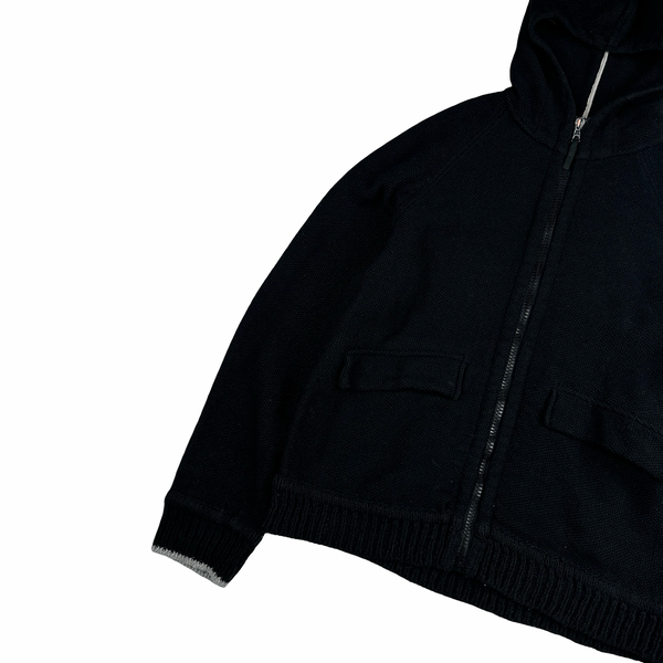 Stone Island 2002 Black Thick Knitted Hooded Compass Jumper - XL