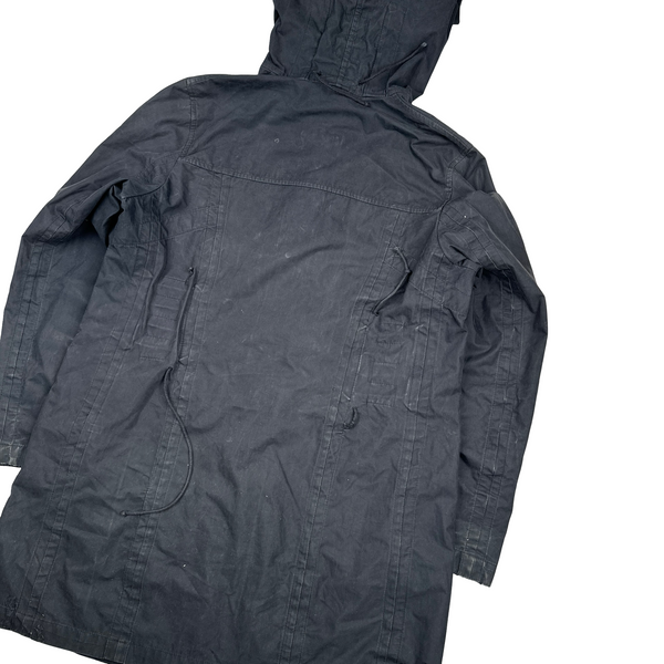 CP Company Black Long Hooded Cotton Blend Jacket - Small
