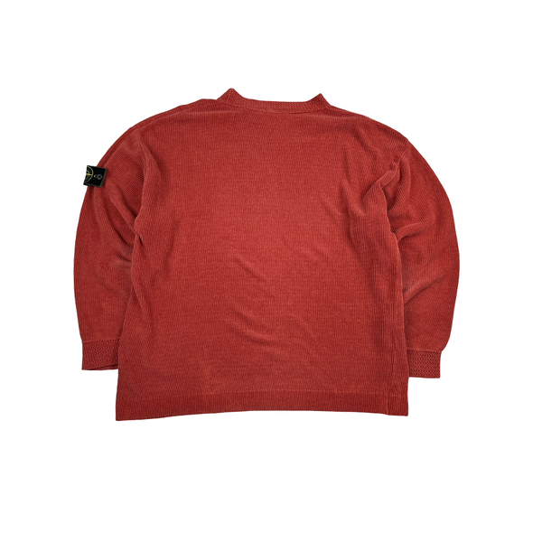 Stone Island 1992 Salmon Pink Knitted Chenille Green Edge Crewneck Pullover - XL