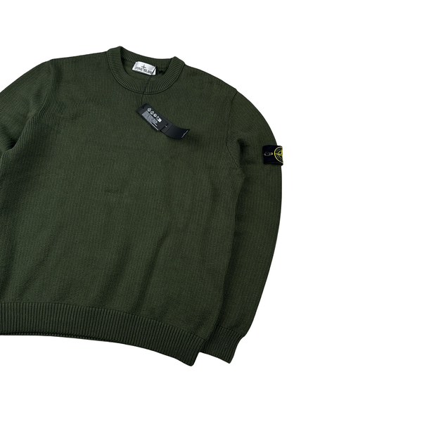 Stone Island 2025 Green Winter Cotton Crewneck Knit Jumper - Large