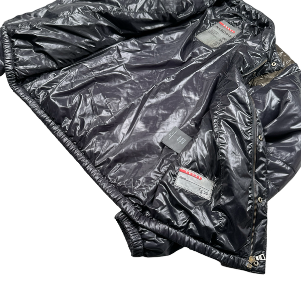 Prada Black/Khaki Nylon Down Padded Bomber Jacket - Large