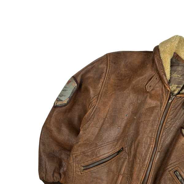 Leather Vintage Flight Dakota Shearling Bomber Jacket - Small