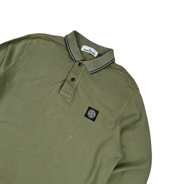 Stone Island Khaki Longsleeve Polo Top - Large