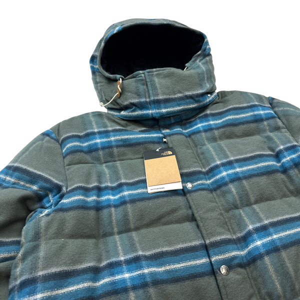 North Face Blue Nova Check Down Filled Wool Blend Puffer Jacket - XL