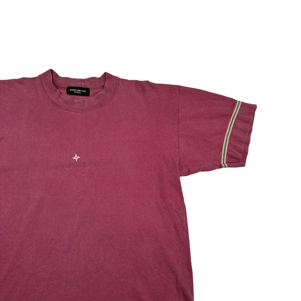 Stone Island Marina Vintage 80's Cotton Pink Spellout Embroidery T Shirt - Large
