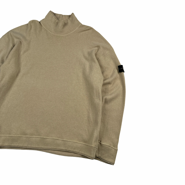 Stone Island 1995 Heavyweight Beige Green Edge Mock Neck Pullover Jumper - XXL