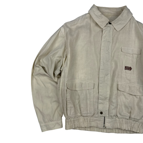 CP Company 1988 1000 Miglia Cream Spellout Linen Bomber Lightweight Jacket - Small