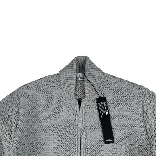 Stone Island 2025 Grey Zipped Wool Organic Chenille Knit Jumper