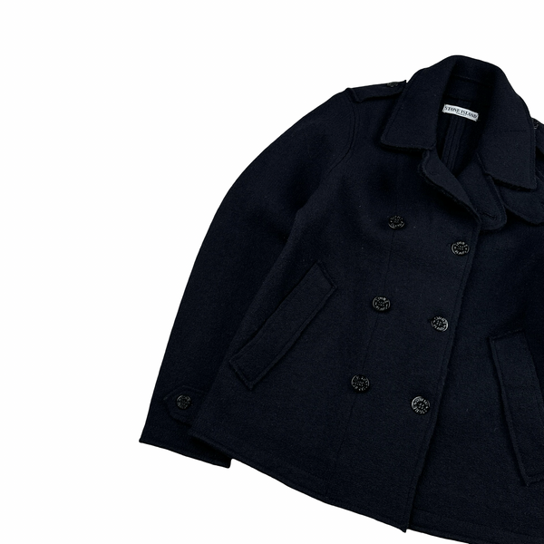 Stone Island 2010 Navy Double Breasted Thick Wool Pea Coat - Small