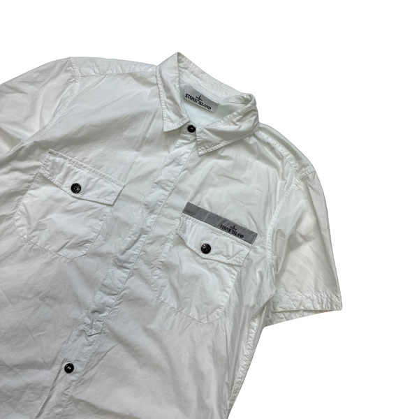 Stone Island 2014 White Spellout Cotton Overshirt - Large