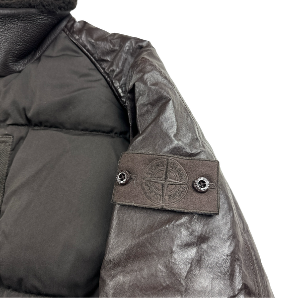 Stone Island Chocolate Brown Ghost Featherweight Leather Down Jacket - Large