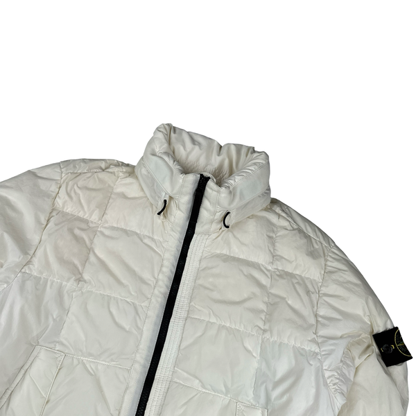 Stone Island White Garment Dyed Crinkle Reps Puffer Jacket - Medium