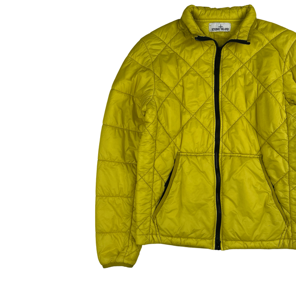 Stone Island 2019 Yellow Garment Dyed Quilted Micro Yarn Bomber Jacket - Small