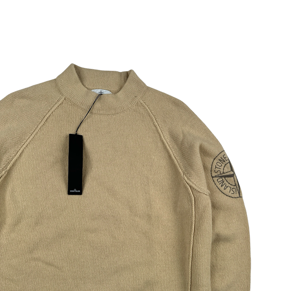 Stone Island 2019 Tan Wool Embroidered Arm Compass Crewneck Knit - XL