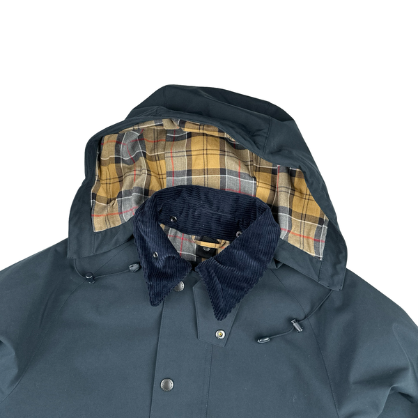 Barbour Tartan Lined Corduroy Collar Long Jacket - Medium