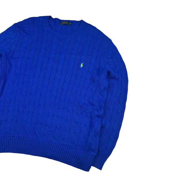 Ralph Lauren Blue Ribbed Cotton Crewneck Knit - XL