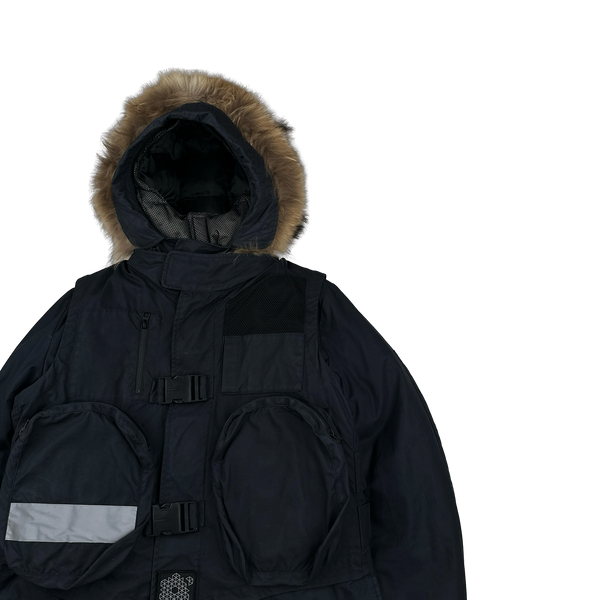 Plurimus Navy 3 In 1 Fur Hood Parka Vest Jacket - Medium
