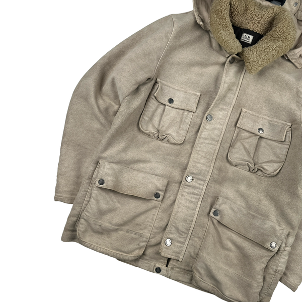 CP Company Beige Sherling Collar Moleskin Multi Pocket Goggle Jacket - XL