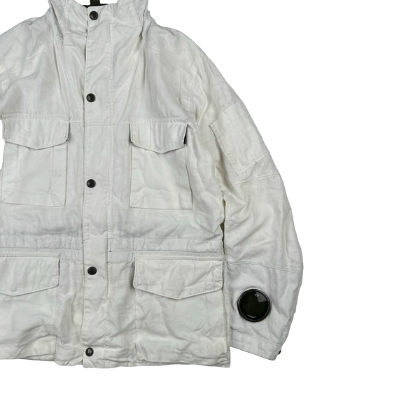CP Company White Plated Linen La Mille Goggle Jacket - Small