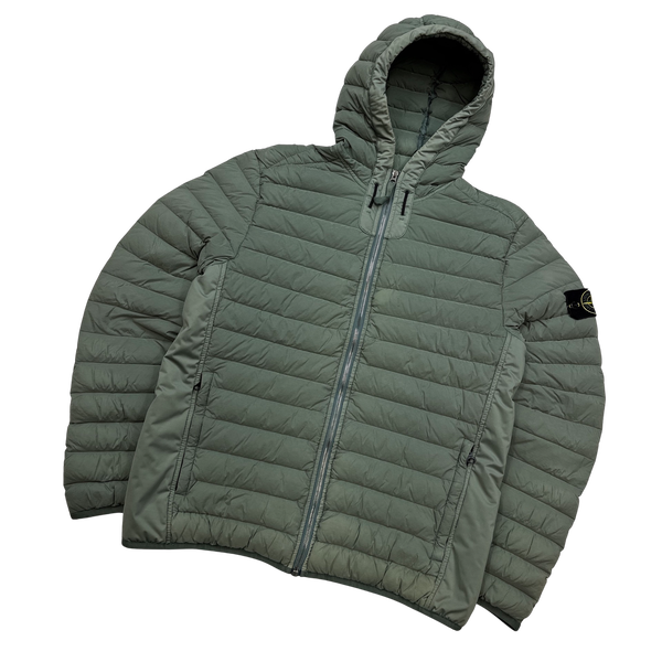 Stone Island Green Loom Down Woven Puffer Jacket - Medium