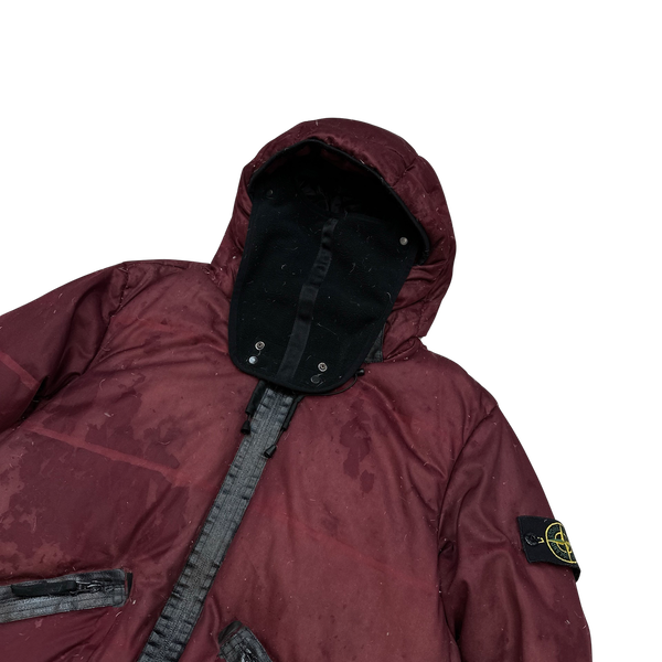 Stone Island 2010 Burgundy Welded Down Balaclava Puffer Jacket - Large