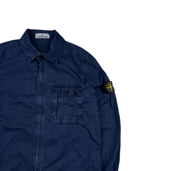 Stone Island 2017 Blue Garment Dyed Cotton Overshirt - Medium