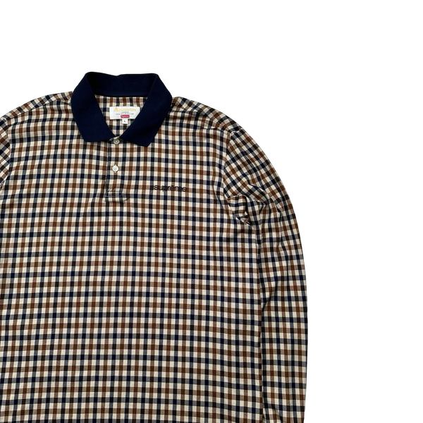Aquascutum X Supreme Classic Checked Longsleeve Spellout Polo Shirt - Large
