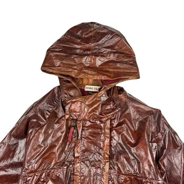 Stone Island 2001 Dark Red Micro Felt Transparent Laminated Web Jacket - Large