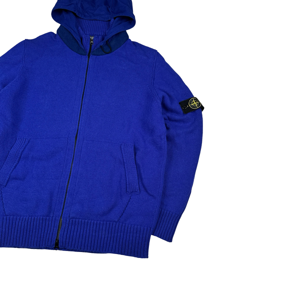 Stone Island 2014 Electric Blue Wool Knitted Hoody Jumper - 3XL
