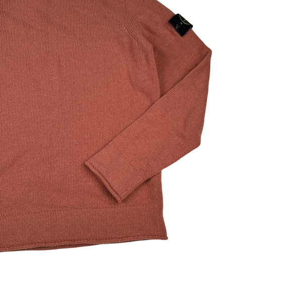 Stone Island 2020 Salmon Orange Lambs Wool Crewneck Knitted Jumper - Medium