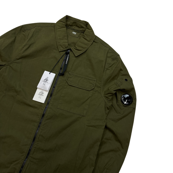 CP Company Khaki Green Cotton Zipped Overshirt - XS