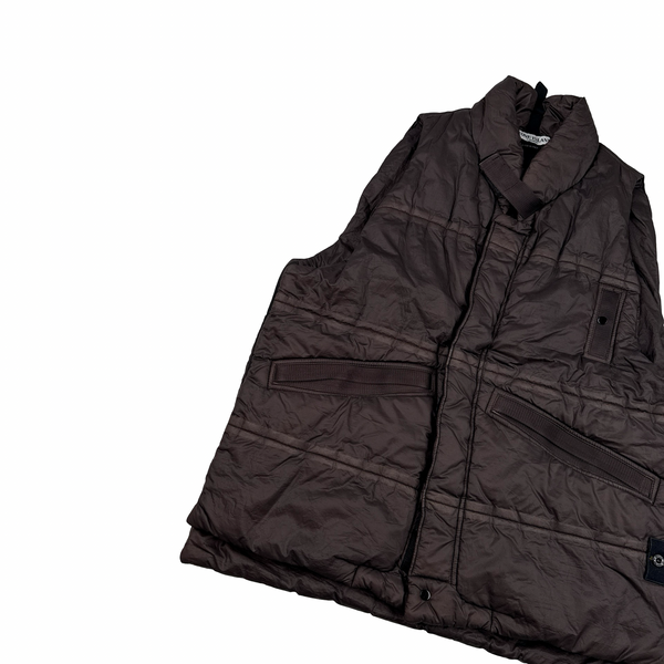 Stone Island Vintage Brown Nylon Multi Pocket Down Gilet - Large