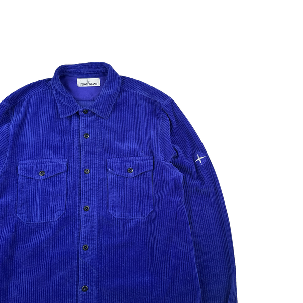 Stone Island 2021 Blue Thick Jumbo Corduroy Overshirt - Large
