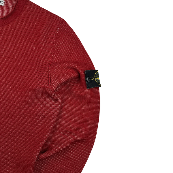 Stone Island 2009 Red Ribbed Reversable Wool Blend Crewneck Jumper - Medium