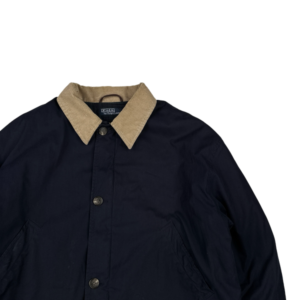 Ralph Lauren Polo Navy Corduroy Collar Cotton Long Jacket - Large