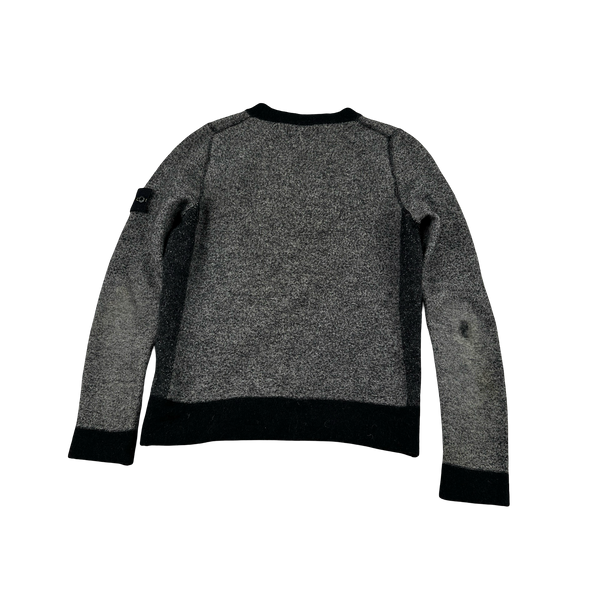 Stone Island 2017 Grey Block Pattern Wool Crewneck Jumper - Small