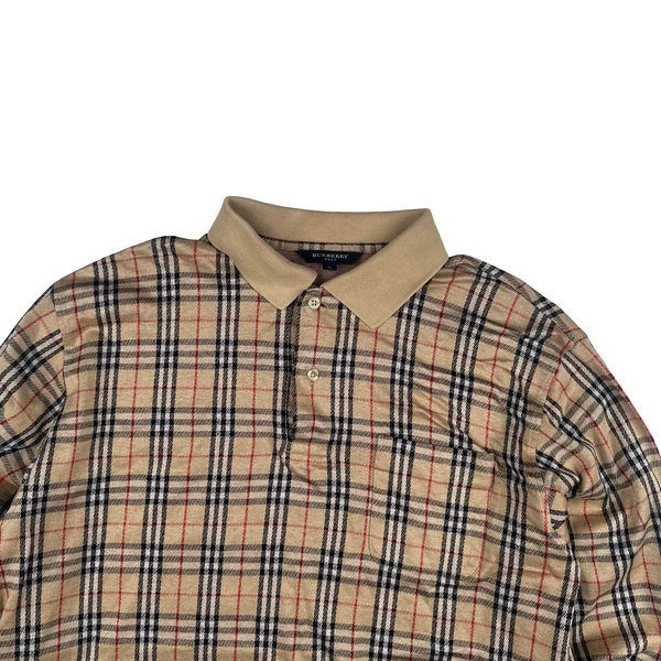 Burberry Nova Check Quarter Button Up Polo Shirt - Large