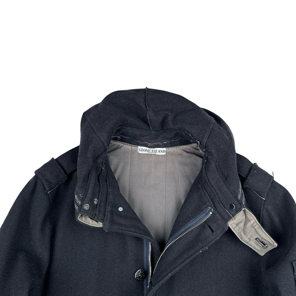 Stone Island 2009 Black Heavyweight Wool Buttoned Coat - Large