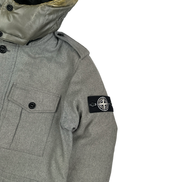 Stone Island 2014 Grey Ice Wool Blend Down Field Jacket - Medium