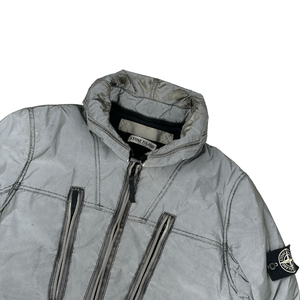 Stone Island Silver Liquid Reflective Fleece Lined Jacket - Large