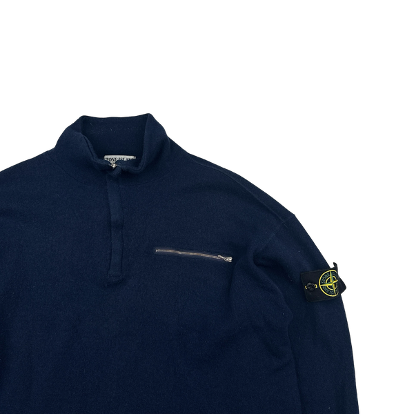 Stone Island 1996 Vintage Navy Quarter Zipped Wool Pullover - Large