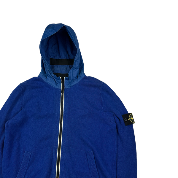 Stone Island 2012 Blue Cotton Knit Mussola Hood Zipped Hoodie - Medium