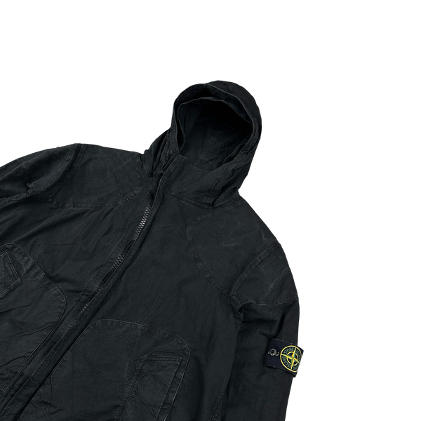 Stone Island 2005 Black Cotton Compact Hooded Jacket - Large