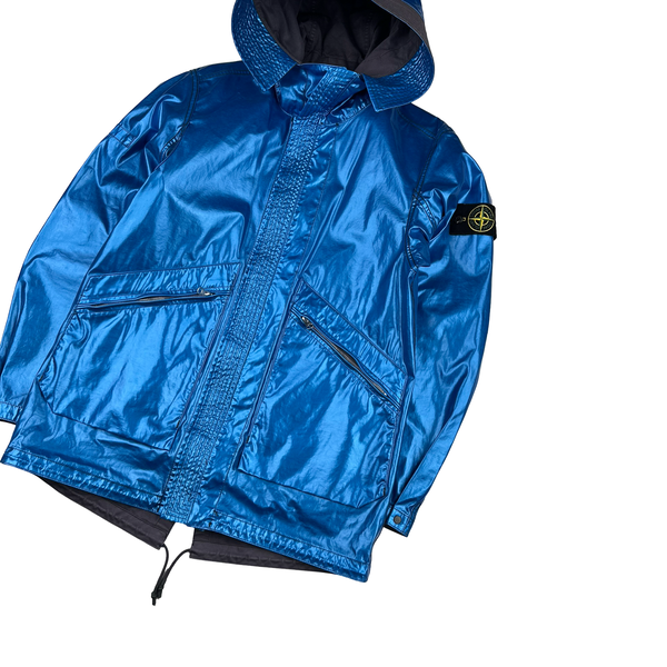 Stone Island Reversible Electric Chrome Blue Spaceman Raso Gommato Jacket - Small