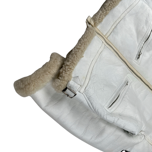 Stone Island 2005 White Hand Painted Lambskin Leather Thick Shearling Jacket - Medium