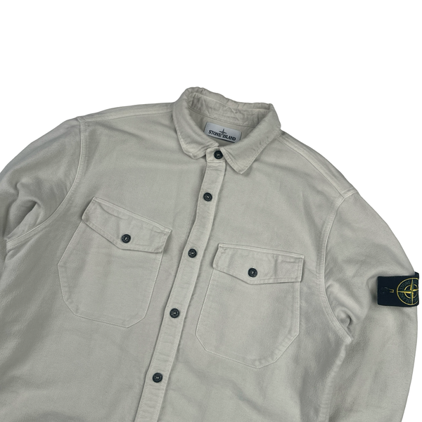 Stone Island Cream Thick Brushed Cotton Overshirt - Large