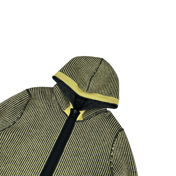 Stone Island Reversible Yellow/Grey Wool Contrast Ribbed Knit Hoodie - Medium