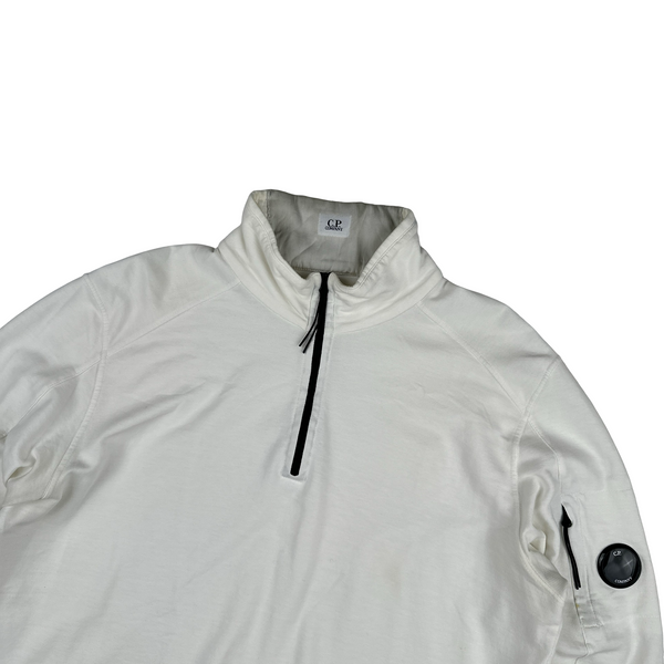 CP Company Cotton Quarter Zip Lens View White Jumper - XL